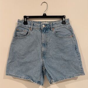 Zara Light Blue High-Rise Baggy Denim Shorts